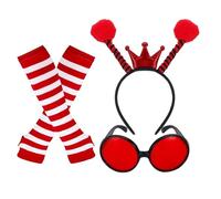 WickedFun® Womens 3 Pcs Ladybug Costume Accessories Set, Ladies Ladybird Striped Dress Up Bug Antenna Headband, BeeGlasses, Long Gloves Outfit For Party Cosplay Halloween Carnival