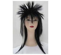 WickedFun® Women's Black White Rock Wig - Ladies 80's Retro Long Hair Mullet Wig For Halloween Fancy Dress Party