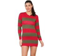 WickedFun® Women's Freddy Red & Green Stripe Knitted Jumper Explore Hat with Glove Claw Halloween Fancy Dress Costume Outfit UK Sizes S-XXL, (RG, S/M)
