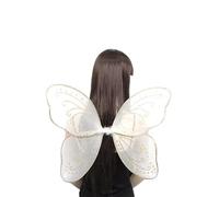 WickedFun® Women's Net Fairy Angel Wings With Silver Glitter - Ladies Girls Hen Night Party Fancy Dress Costume Accessory (White Fairy Wings With Gold Glitter)
