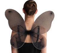 WickedFun® Women's Net Fairy Angel Wings With Silver Glitter - Ladies Girls Hen Night Party Fancy Dress Costume Accessory (Black)