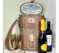 Wicker 2 Bottle Carry Basket Picnic Drinks Chiller Storage Carrier Bottle Opener