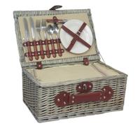 Wicker 2 Person Chiller Fitted Picnic Basket Red Hamper White One Size