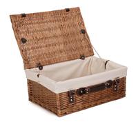 Double Steamed Picnic Basket - Brown / White Cotton Lining / 46cm