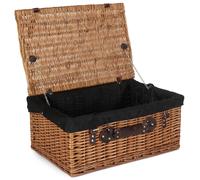Wicker 56cm Double Steamed Picnic Hamper Basket with Cotton Lining Red Hamper Black One Size