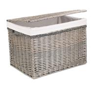 Wicker 58cm Lined Antique Wash Storage Basket Red Hamper White One Size