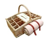 Wicker 6 Bottle Picnic Basket with Glasses and Blanket Red Hamper Brown One Size