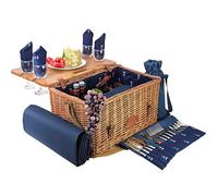 Wicker and Leather Blue "Saint-Honoré" Picnic Basket with Removable Table - 4 People - Fully Equipped - Les Jardins de la Comtesse