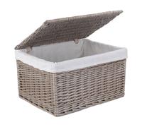 Wicker Antique Wash Cotton Lined Storage Basket Red Hamper Brown S