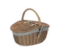 Wicker Antique Wash Finish Lined Oval Picnic Basket Red Hamper Grey One Size
