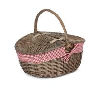 Wicker Antique Wash Finish Lined Oval Picnic Basket Red Hamper Red One Size