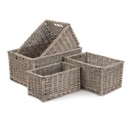 Wicker Antique Wash Lined Open Storage Baskets Set of 4 Red Hamper Brown One Size