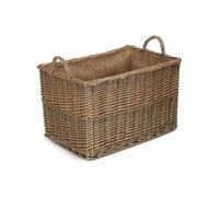 Red Hamper Large Antique Wash Rectangular Hessian Lined Wicker Basket, Brown, H32 x W34 x D54cm