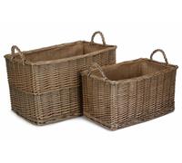 Wicker Antique Wash Rectangular Hessian Lined Basket Set of 2 Red Hamper Brown One Size