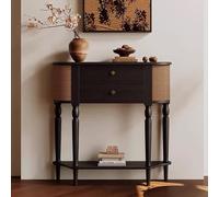 Wicker Ash Wood Entryway Table with Drawers Elegant Design,Spacious Storage,Impact-resistant Safety Ideal for Entryway Corridors(110x20x90cm/43.3x7.8x35.4in)