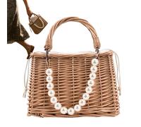 Wicker Bag - Stylish Shopper with Easy Access - Braided Wicker Bag, for Commuting, Music Festival, Dating, College, Holiday, Pool, Lipsticks, Comb, Sunglasses, Purse, pearl, Siehe Beschreibung