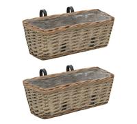 Wicker balcony planter 2pcs Brown 80x20x15cm PE lined hanging herb box small set