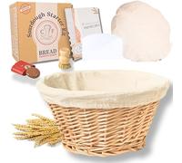 Wicker Banneton Bread Proofing Basket - 9” Round Sourdough Starter Kit with Liner & Cover - Proofing Basket for Artisan Baking - Sourdough Bread Baking Supplies & Bread Making Tools
