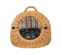 Wicker Basket Cave with Grid and Carry Handle - Dimensions 50 x 40 x 45 cm - Transport Cave - Natural Colour - Manufacturer - Transporter with Cushion Dark Grey