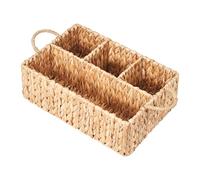 Wicker Basket Divided Storage with Handles - Natural Water Hyacinth Organizer for Diaper Essentials, Kitchen Utensils, Bathroom & Nursery Organization, 4 Compartments