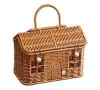 Wicker Basket,House Shape Portable Organizer - Hand Woven Toy Storage Basket with Lid - for Bathroom Pantry Laundry Nursery Toy Toiletries Camping Wedding Picnic Beach