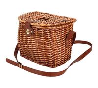 Wicker Basket, Picnic Hand Woven Container with Lid and Shoulder Strap 12.99x9.45x10.24 Inches for Camping, Fruits, Bread, Flowers, Toys, Farmhouse Decor, Living Room Storage, Bedroom Organizer