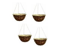 Wicker Basket Planter - Natural Rattan & Willow Flower Pot with Polythene Liner & Metal Hanging Chain - Decorative Indoor & Outdoor Garden Planter for Flowers (Hanging Basket 36cm, 14Inch x 4Pack)