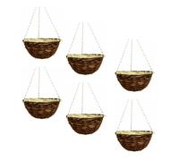 Wicker Basket Planter - Natural Rattan & Willow Flower Pot with Polythene Liner & Metal Hanging Chain - Decorative Indoor & Outdoor Garden Planter for Flowers (Hanging Basket 36cm, 14Inch x 6Pack)