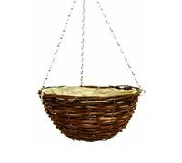 Wicker Basket Planter - Natural Rattan & Willow Flower Pot with Polythene Liner & Metal Hanging Chain - Decorative Indoor & Outdoor Garden Planter for Flowers (Hanging Basket 36cm, 14Inch x 1Pack)