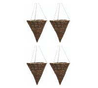 Wicker Basket Planters - Natural Rattan Willow Hanging Flower Pots with Polythene Liner & Metal Chain - Large Decorative Cone Shaped Hanging Planters for Indoor & Outdoor (Cone 36cm, 14Inch x 4Pack)