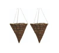 Wicker Basket Planters - Natural Rattan Willow Hanging Flower Pots with Polythene Liner & Metal Chain - Large Decorative Cone Shaped Hanging Planters for Indoor & Outdoor (Cone 36cm, 14Inch x 2Pack)