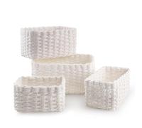 Wicker Basket, Revivoer Set of 4 Small Wicker Hamper for Gifts, Multifunctional Storage Baskets Empty for Bedroom Home Office (Blanc)
