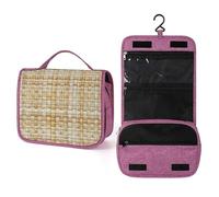 Wicker Basket Weave Texture Beige Travel Toiletry Bag for Women,Hanging Makeup Organizer with Hook for Shampoo