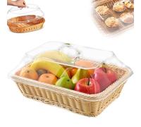 Wicker Basket with Acrylic Lid - Wicker Storage Basket with Lid,Woven Basket with Lid,Food Baskets for Serving,Rattan Basket with Lid,Vegetable Basket,Wicker Bread Basket for Kitchen (Beige-02)