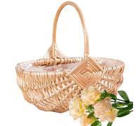 Wicker Basket with Handle Design,Empty Hand Woven Harvest Basket - Large Box for Backyard Gathering School Event Outdoor Wedding Garden Parties Lunch Break Beach