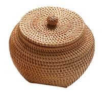 Wicker Basket with Lid, 6.3x5.5 Inch Basket with Lid, Hand-Woven Round Rattan Storage Box, Desktop Decorative Box for Home Farmhouse Kitchen Style 1