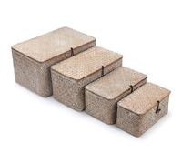 Wicker Basket with Lid, Seagrass Storage Basket, Woven Baskets for Storage, Decorative Storage Baskets for Shelf Organizing, Whitewash