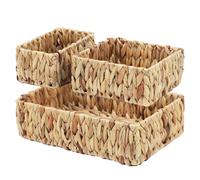 Wicker Baskets for Organizing, Woven Storage Baskets for Shelves, Water Hyacinth Wicker Baskets for Storage, Decorative Shelf Baskets for Pantry, Set of 3 (Large, Medium, and Small)