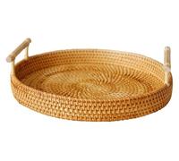 Wicker Baskets Rattan Basket Small Wicker Basket Round Tray Rattan Round Serving Tray Round Rattan Tray with Handles Round Wicker Tray(Diameter 28cm Height 4cm)