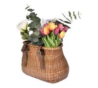 Wicker Bike Basket - Front Handlebar Storage Basket, Rear Bike Baskets | Large Bike Storage Organizer with Adjustable Leather Straps, Bike Basket