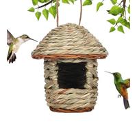 Wicker Bird Home - Handcrafted Dangle Birdhouse, Straw Dome | Recycled Cotton Metal Blend Structure for Patio Tree Shade, Country-Style Finch Resting, Breathable Wren Hatcher Basket for Seasonal