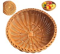 Wicker Bread Basket 8.7x3.2 inch Round Small Wicker Basket, Decorative Bread Serving Basket, Plastic Woven Basket for Fruit Candy Bread Food