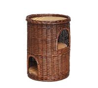 Wicker Cat Bed Cozy Cave with Washable Cushions, Two Tier Storage Basket for Cats, Comfortable Sofa Box Cave for Feline Relaxation