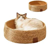 Wicker Cat Bed, PE Rattan Cat Kennel, Integrated Scratching Post for Cats, Wear-resistant Summer Sleeping Supplies for Cats, Indoor Cat Bed