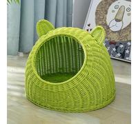 Wicker Cat House, Portable Travel Cage Cat Igloo Basket Indoor with Bed on Top Cosy Cave Sofa Box Wicker 50 x 40cm
