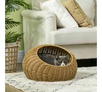 Wicker Cat House with Washable Cushion for Indoor Cats, Light Brown PawHut Brown 50cm