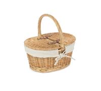 Wicker Child's Oval Lined Lidded Picnic Basket Red Hamper White One Size