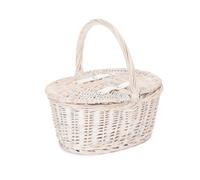 Wicker Childs White Wash Lidded Basket Red Hamper White One Size
