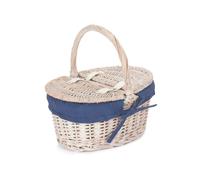 Wicker Childs White Wash Lidded Basket with Cotton Lining Red Hamper Blue One Size