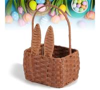 Wicker Easter Basket with Bunny Ears - Large Rattan Easter Egg Hunt Baskets for Kids | Easter Picnic Tote with Removable Decorations | Easter Bunny Gift Basket for Boys Girls (Brown)